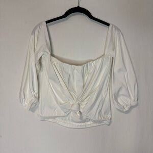 7 For All Mankind White Long Sleeve Knot Crop Top Size XS